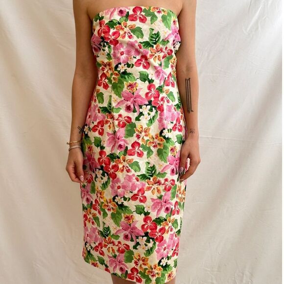 Vintage Caché bustier floral 90s elegant dress - Picture 2 of 7